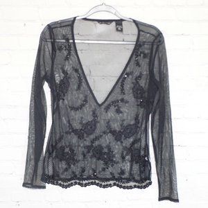 New York & Company Long Sleeve Mesh Top